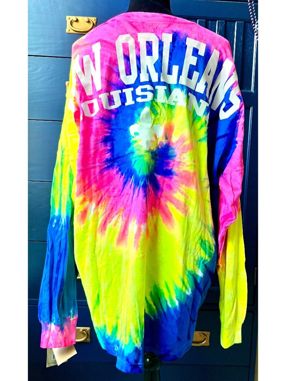 New Exist Neon Tie-Dye New Orleans Oversized Long Sleeve Cotton Shirt XL